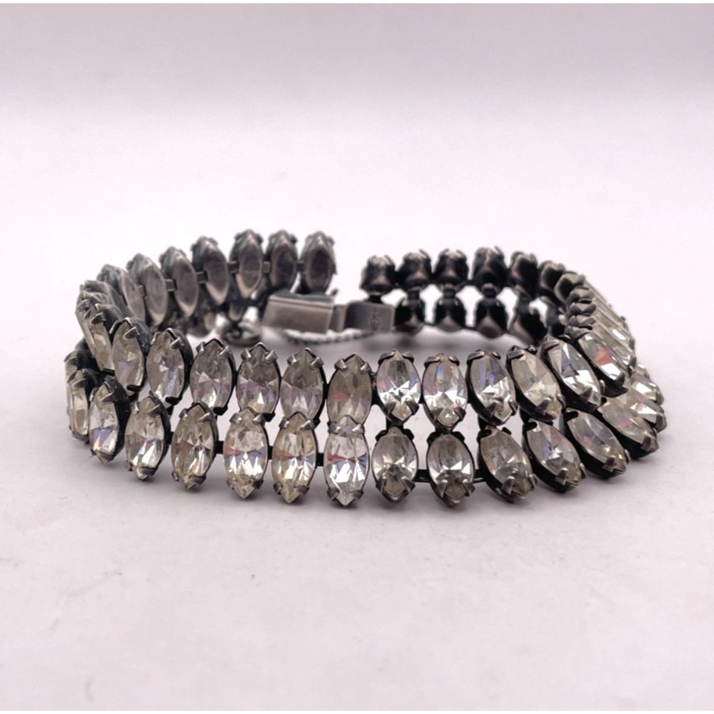 Vintage Weiss Signed Clear Rhinestone Bracelet Marquise Cut Prong Set 1950s Art